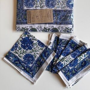 Homestead Indian white/green/blue blog print table cloth (60”*90”) w 6 napkins